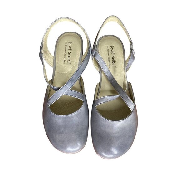 Josef Seibel Fiona 13 Light Blue Grey Leather Flats Cross-Strap & Slingback 37/6 - Picture 6 of 8